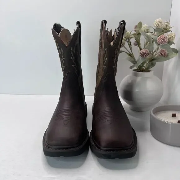Ariat Groundbreaker Wide Square Toe Work Boots Mid Calf Brown Mens Size 7EE NEW - Picture 2 of 9
